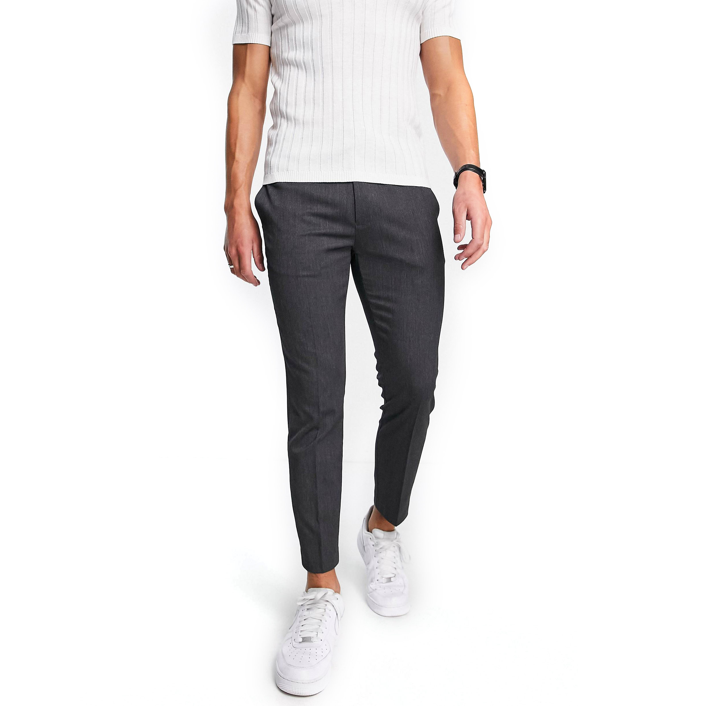 Брюки Topman Skinny Smart With Elasticated Waistband, темно-серый брюки zara cropped with elasticated waistband бежевый