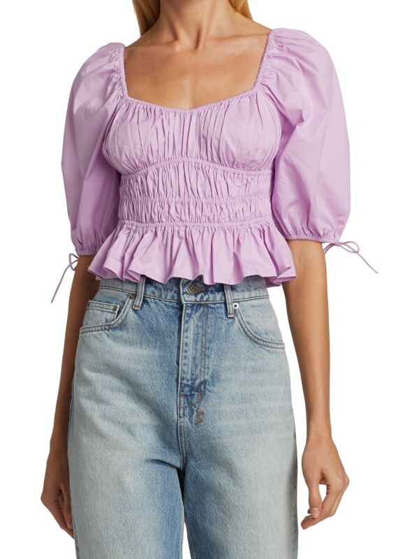 

Укороченный топ faye с объемными рукавами STAUD Lavender