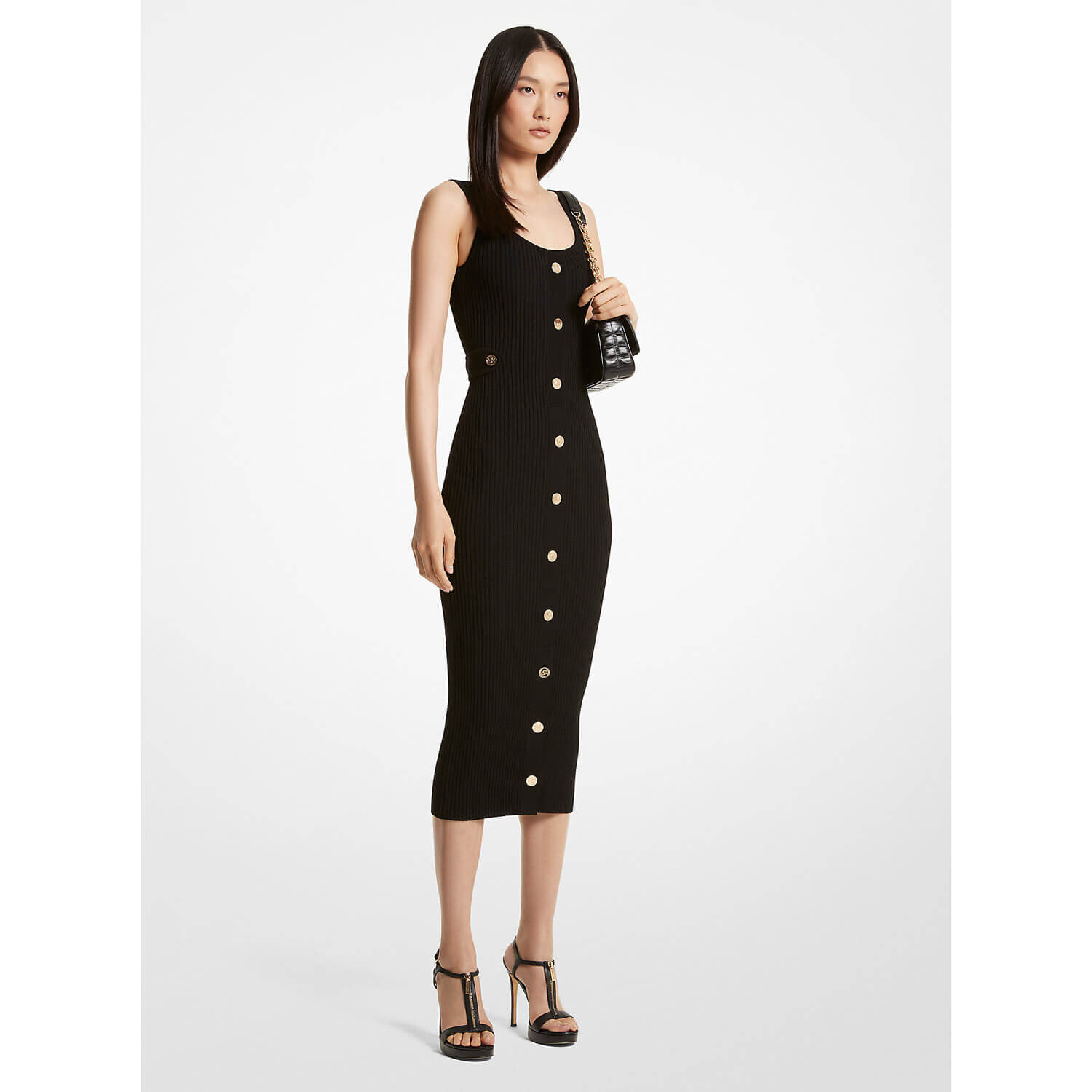 

Платье Michael Michael Kors Ribbed Stretch Knit Midi, черный