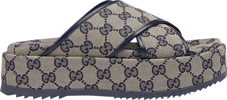 цена Сандалии Gucci Wmns GG Platform Slide Sandal GG Motif - Beige Blue, синий