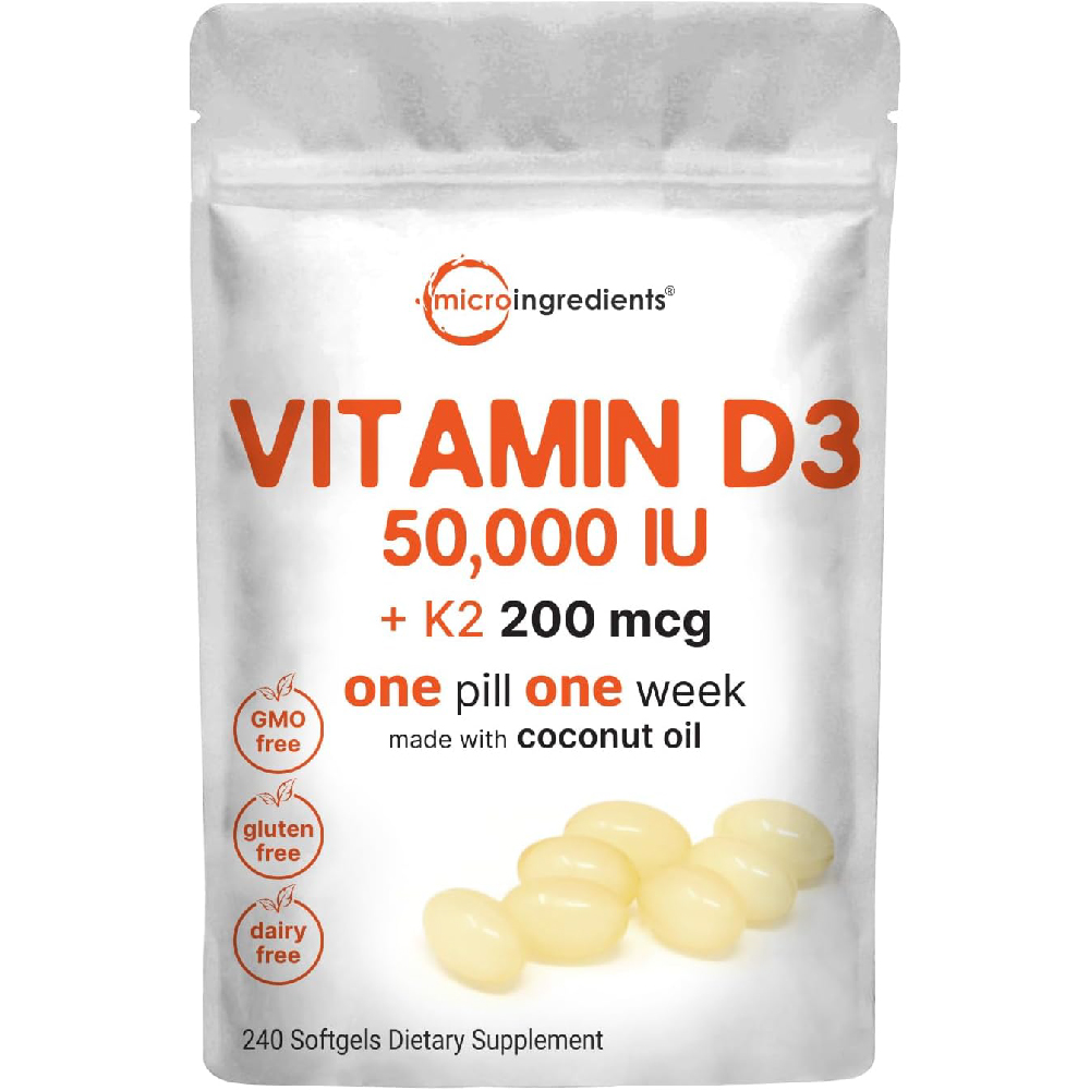 Витамин Micro Ingredients D3 50000 МЕ + K2 (MK-7) 200 мкг, 240 мягких капсул