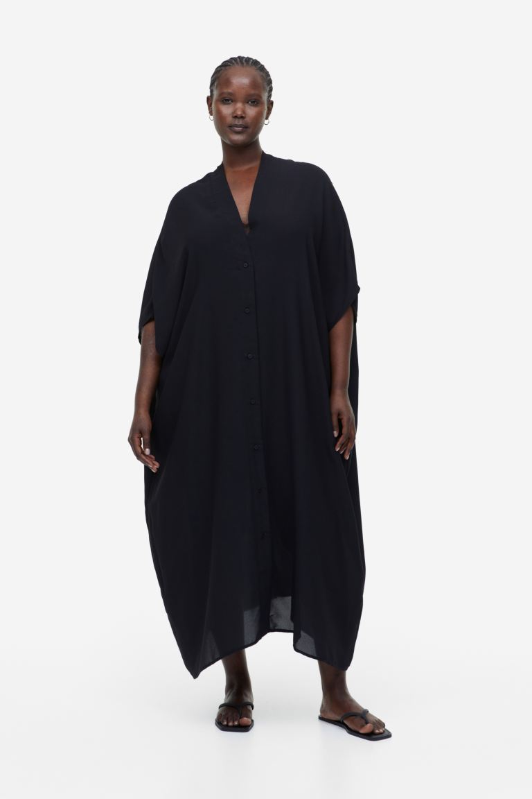Платье-кафтан оверсайз H&M, черный платье кафтан из лиоцелла h