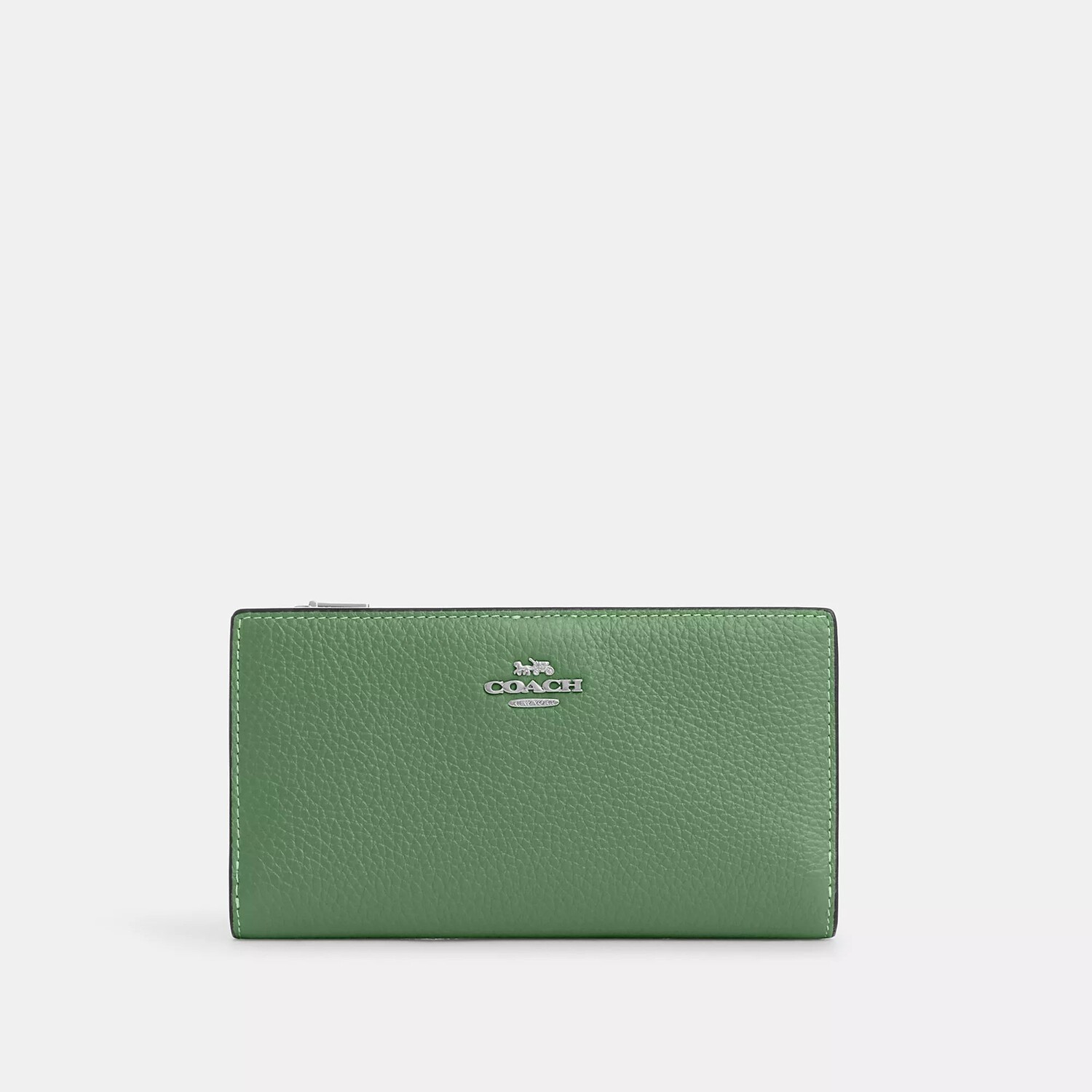 

Тонкий кошелек Coach Outlet на молнии, цвет Silver/Soft Green