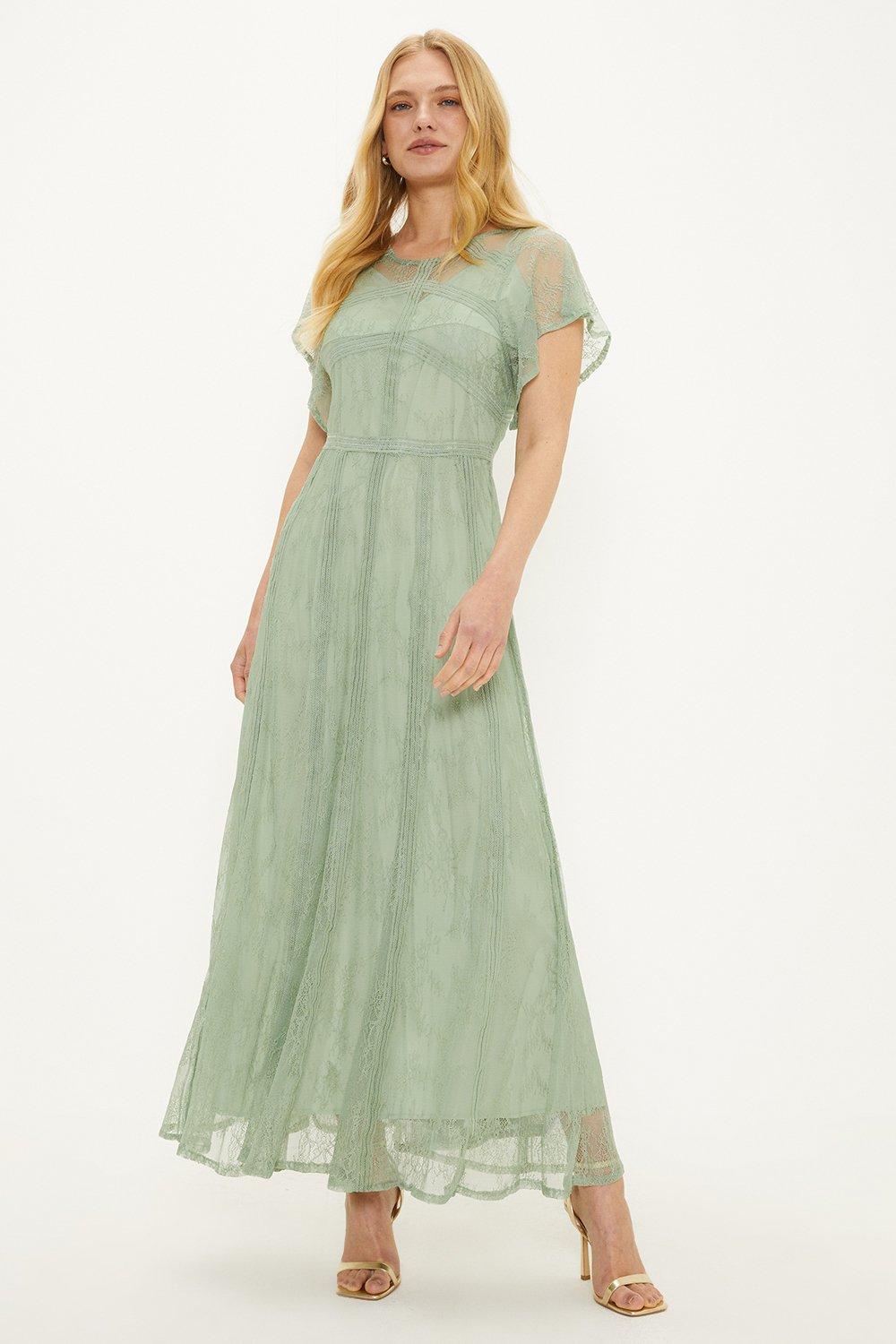 Нежное кружевное платье макси премиум-класса для подружек невесты Oasis, зеленый