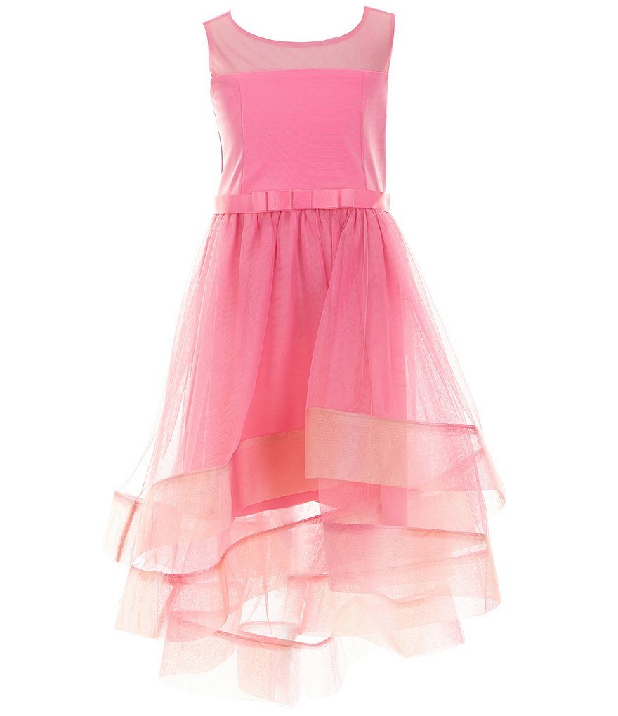 Bonnie Jean Бальное платье для больших девочек 7–16 лет с иллюзионным вырезом, высоким и низким подолом, розовый