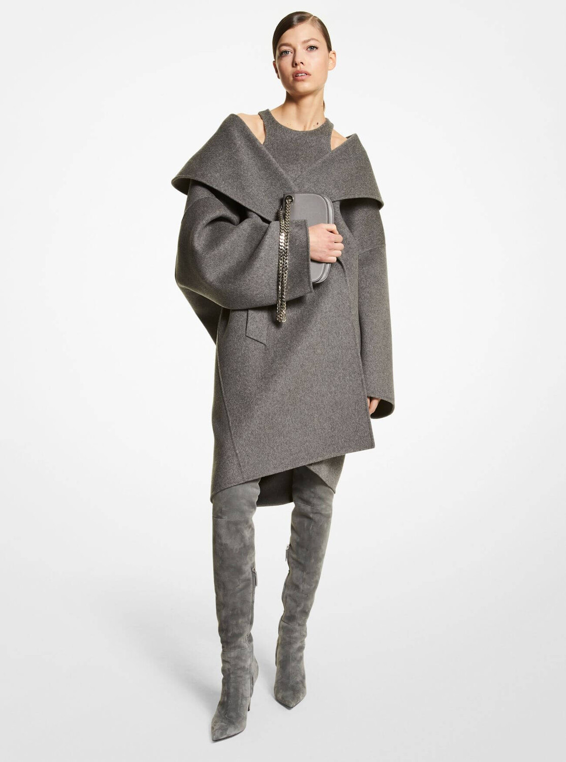 

Пальто Michael Michael Kors Double Faced Melange Wool Melton Clutch, серый