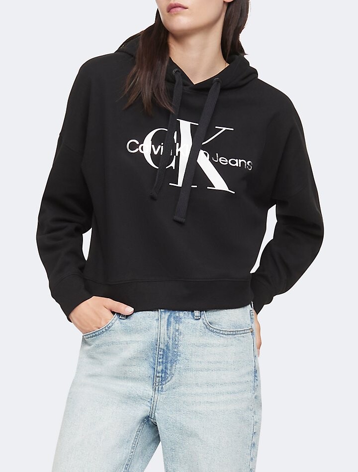 

Укороченное худи с монограммой и логотипом Calvin Klein, черный