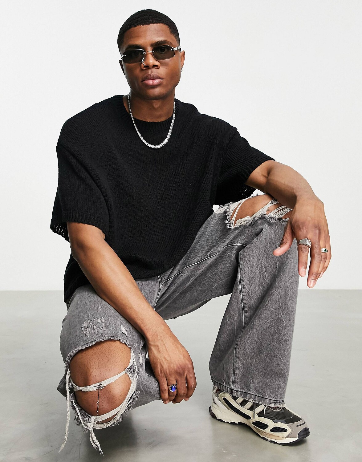 

Черная фактурная футболка оверсайз ASOS DESIGN