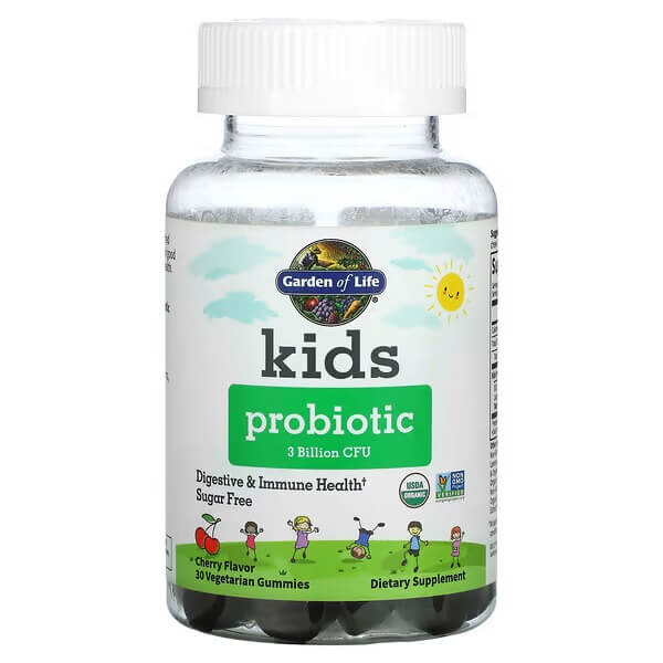 пробиотик для малышей flora 3 миллиарда бактерий 75 гр Детский пробиотик, вишня 30 жевательных резинок, Garden of Life