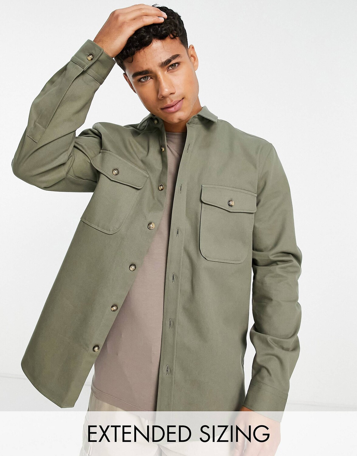 

Куртка-рубашка цвета хаки ASOS DESIGN