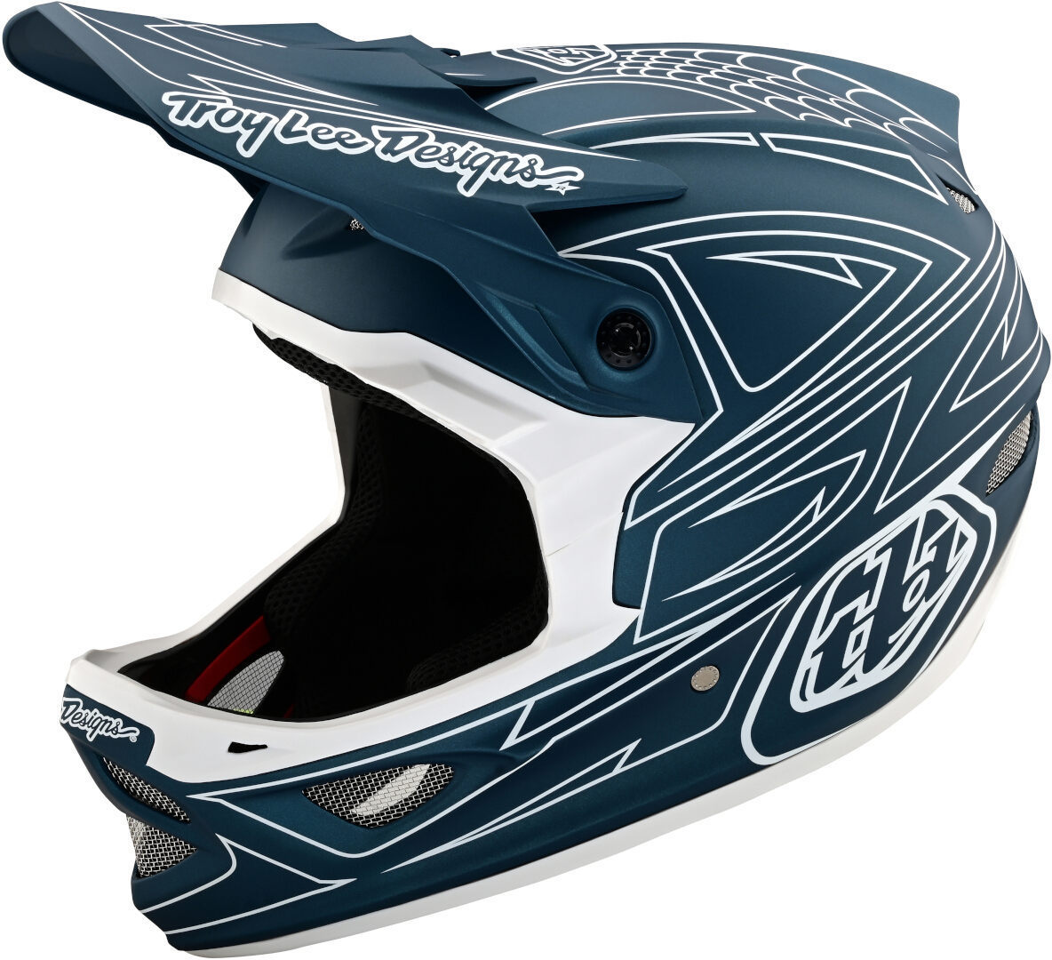 цена Шлем Troy Lee Designs D3 Fiberlite Spiderstripe для скоростного спуска, синий/белый