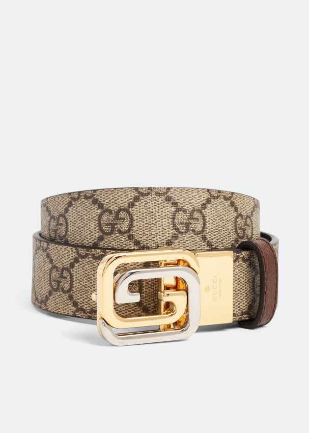 

Ремень GUCCI Squared Interlocking G reversible belt, бежевый