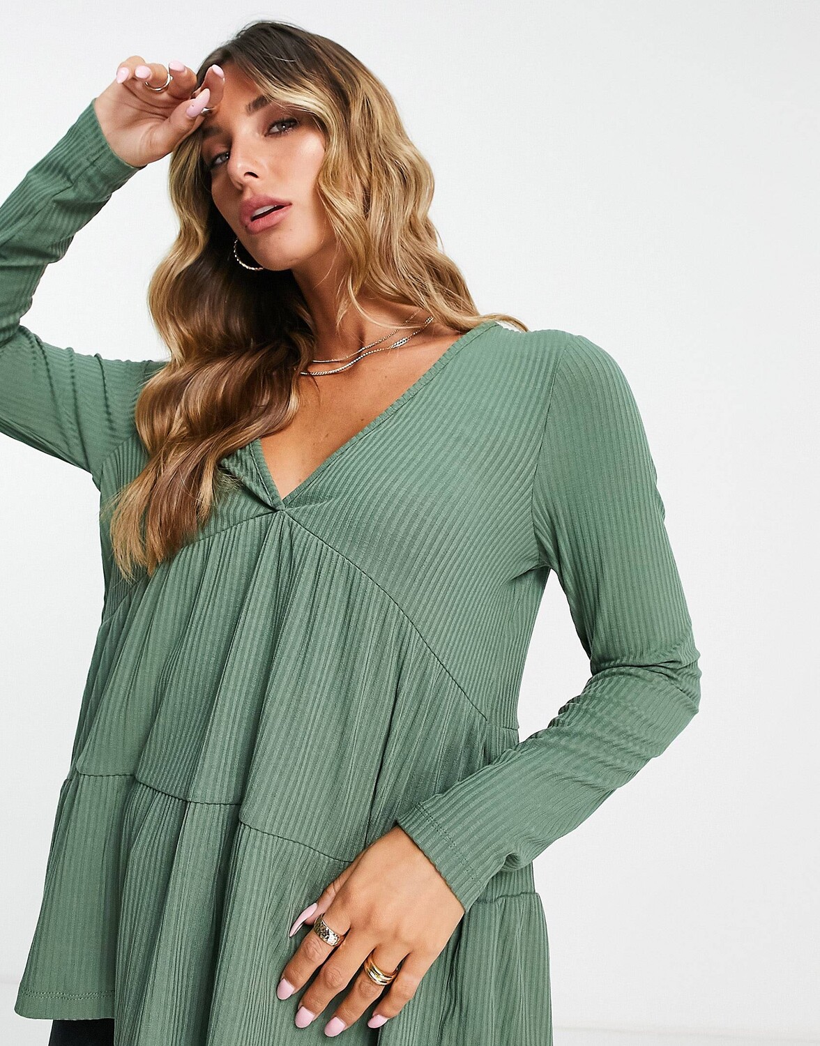 

Зеленый топ в рубчик с длинными рукавами ASOS DESIGN