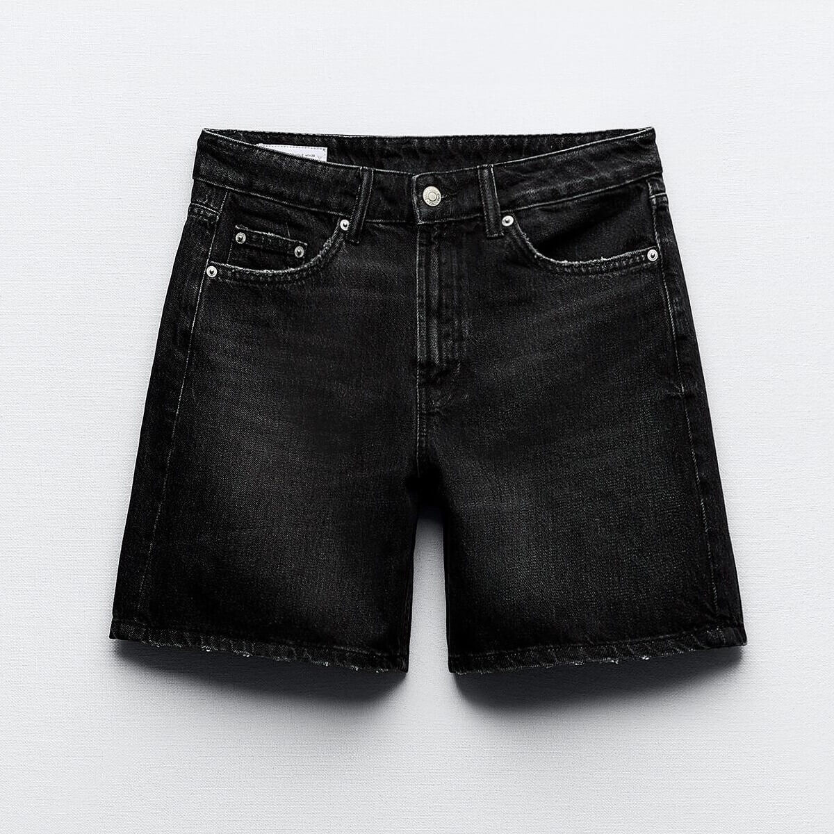 Шорты Zara TRF Mid-rise Denim Bermuda, черный шорты zara denim trf голубой