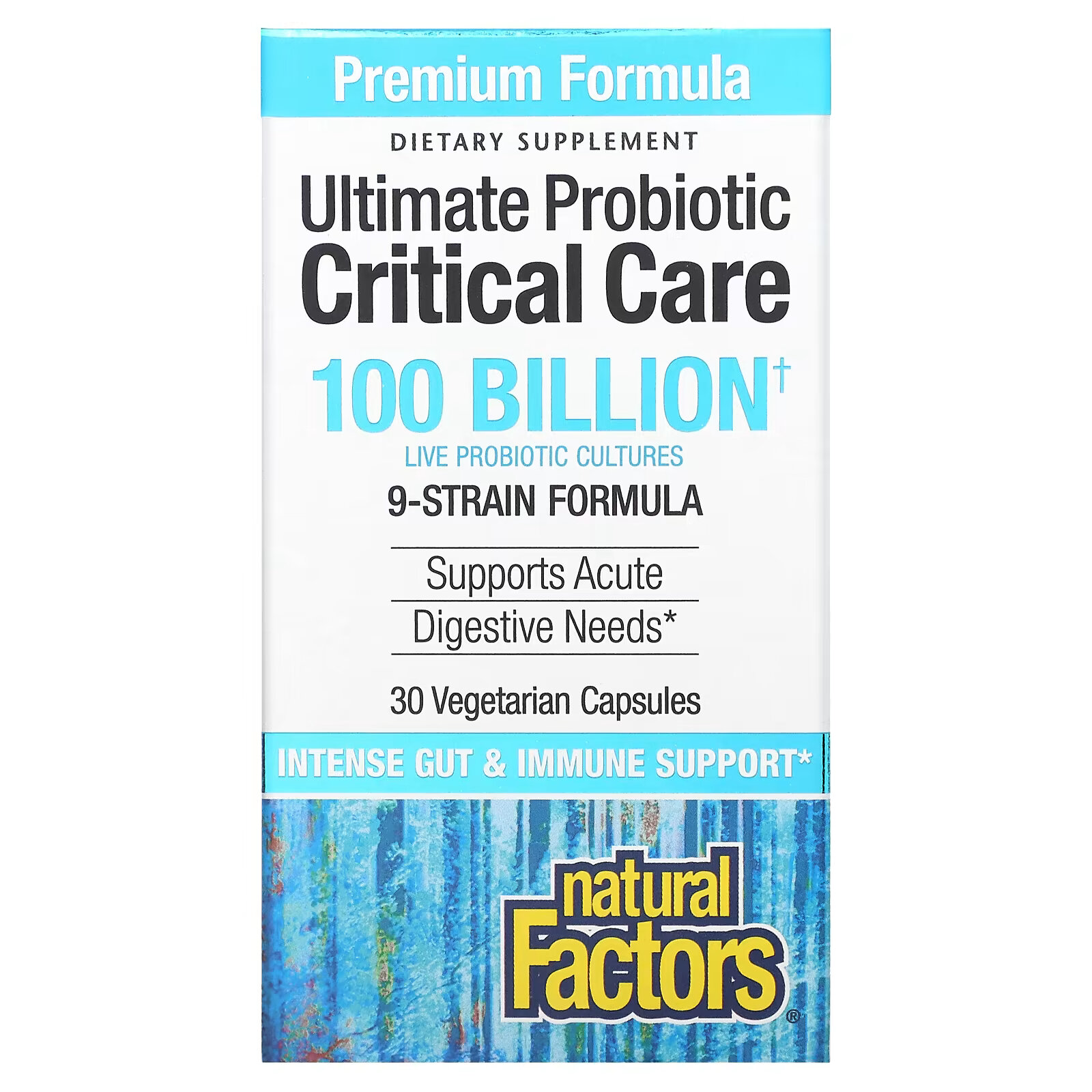 Natural Factors, Ultimate Probiotic Critical Care, пробиотики для лечения критических состояний, 100 миллиардов КОЕ, 30 вегетарианских капсул пробиотики для мужчин gi natural 60 миллиардов кое 30 капсул naturesplus