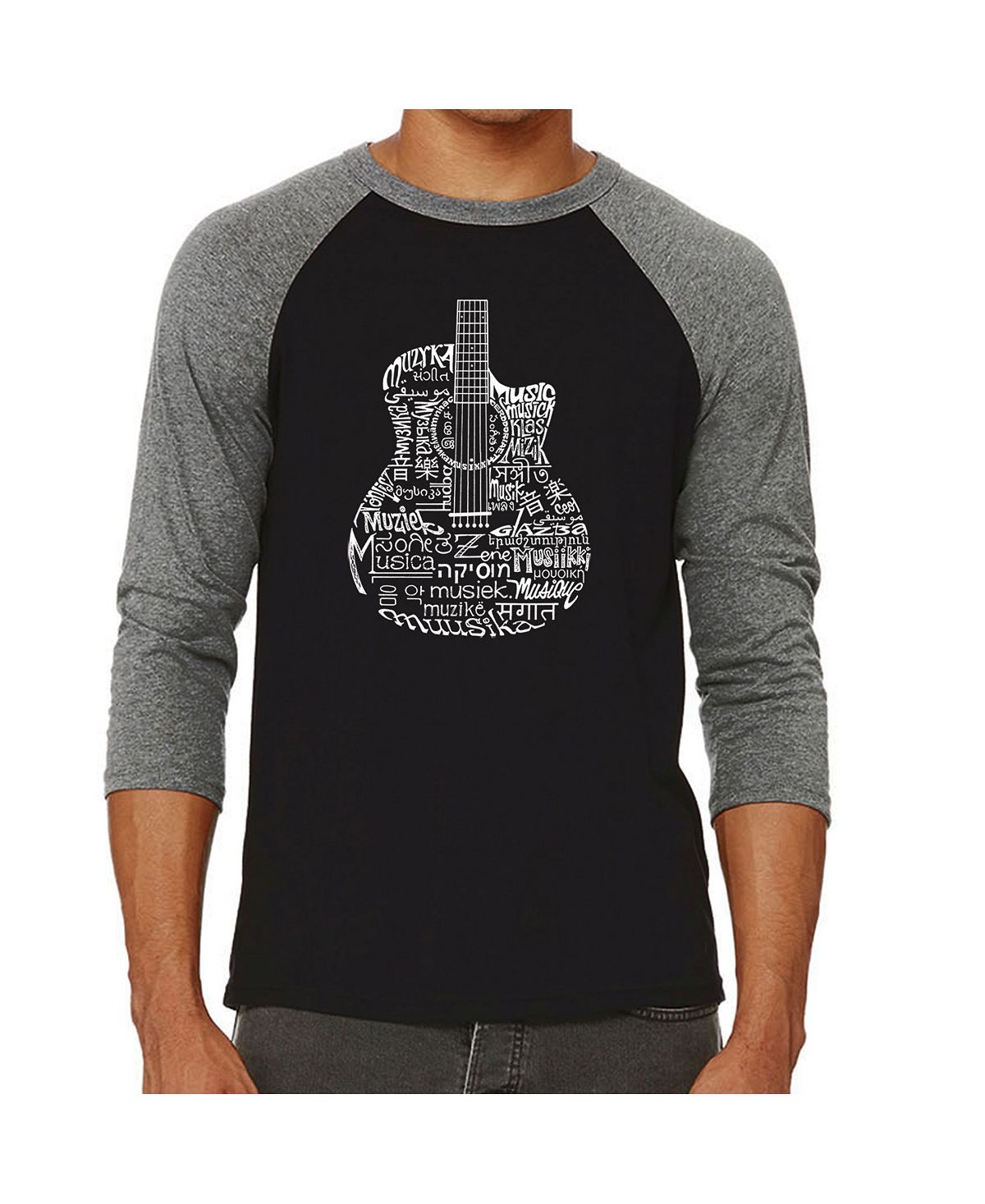 Языки гитара мужская футболка с надписью реглан word art LA Pop Art, серый