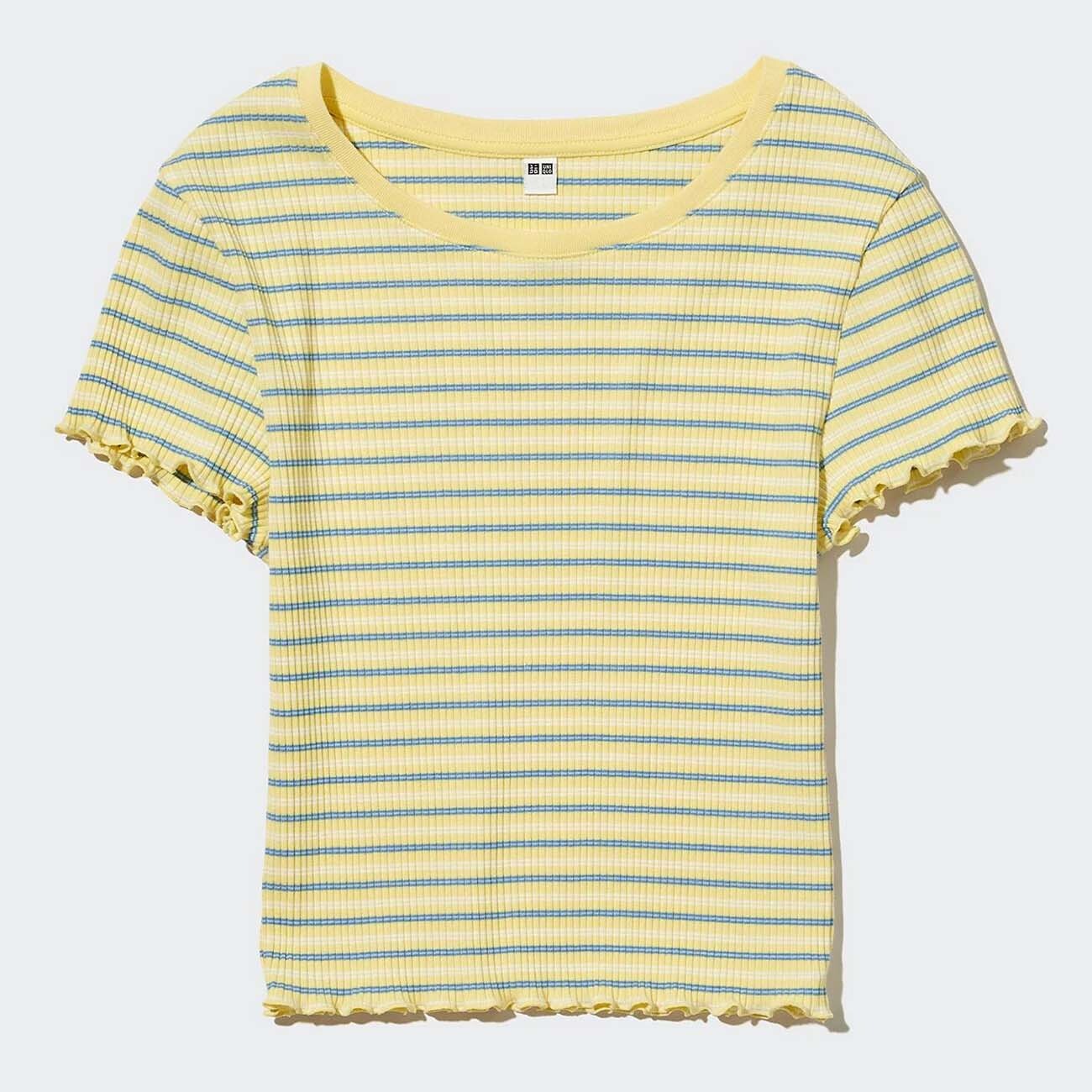 

Футболка Uniqlo Ribbed Striped Frill Short Sleeved, желтый