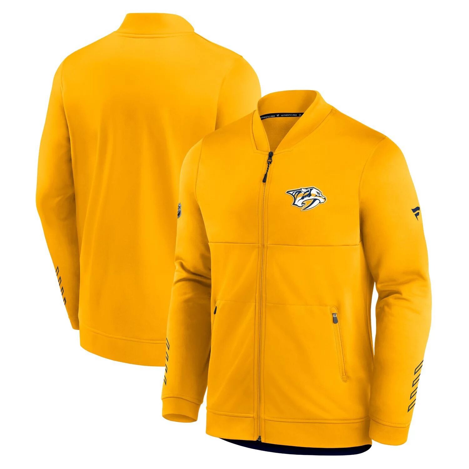 

Мужская фирменная золотая куртка с молнией во всю длину в раздевалке Nashville Predators Fanatics