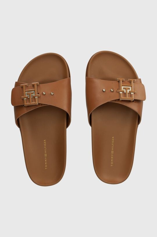 

Кожаные тапочки TH HARDWARE LEATHER FLAT SANDAL Tommy Hilfiger, коричневый
