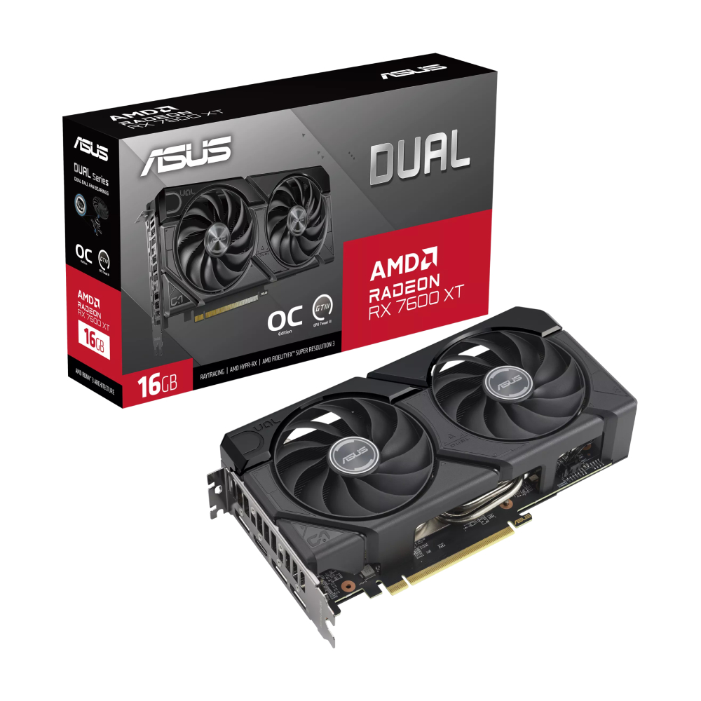 Видеокарта ASUS Dual Radeon RX 7600 XT OC Edition, 16 ГБ, черный кулер для видеокарты asus radeon rx 5600 5700 xt dual evo rx 5700 evo oc edition 8 гб 95 мм