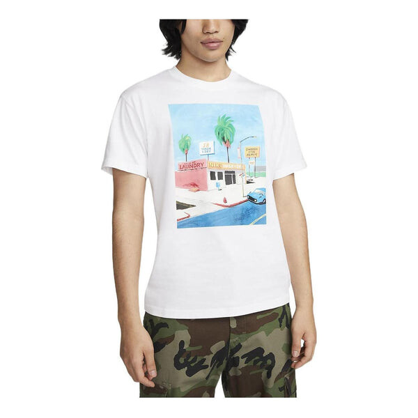 

Футболка Nike SB Skateboard Cartoon landscape Pattern Skateboard Round Neck Short Sleeve White, Белый