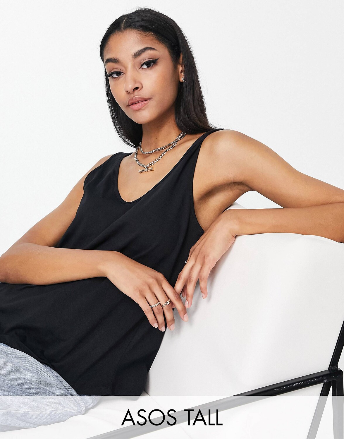 

Черная хлопковая жилетка с круглым вырезом ASOS DESIGN Tall Ultimate - BLACK
