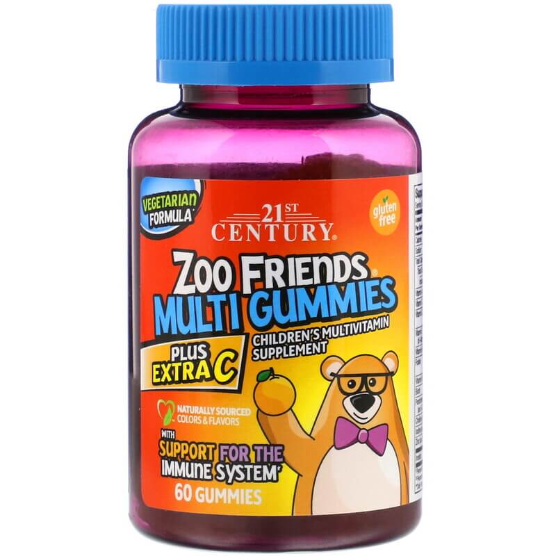 Мультивитамины в виде зверей Zoo Friends, 21st Century 21st century мультивитамины в виде зверей zoo friends plus extra c 60 жевательных конфет