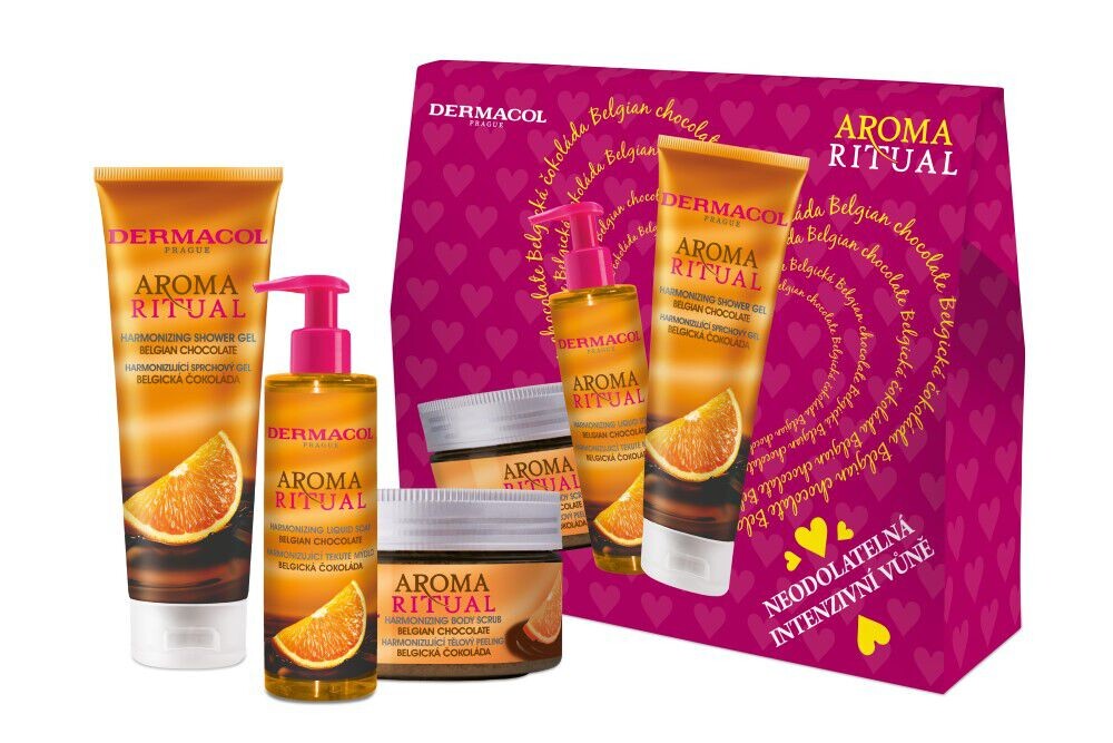 

Dermacol Aroma Ritual набор: гель для душа с бельгийским шоколадом, 250 мл + скраб для тела с бельгийским шоколадом, 200 г + жидкое мыло с бельгийским шоколадом, 250 мл