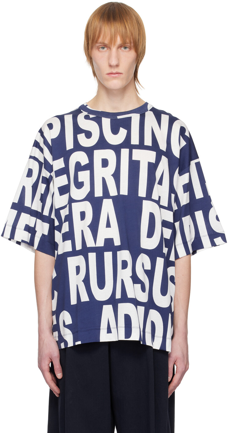 

Синяя футболка свободного кроя Dries Van Noten, Синий