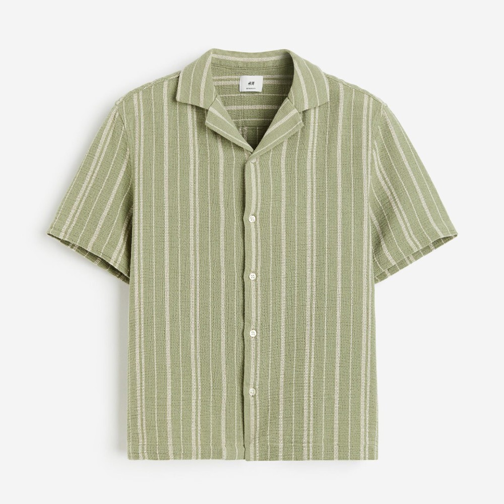 

Рубашка H&M Regular Fit Textured-knit Resort, зеленый