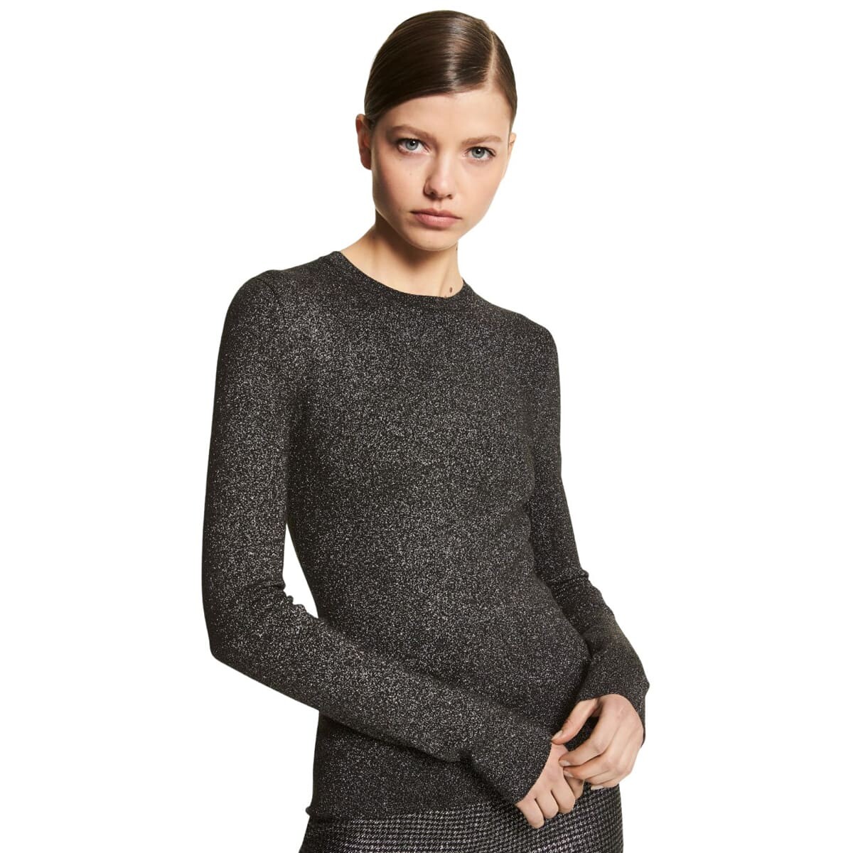 

Свитер Michael Kors Metallic Stretch Viscose, черно-серебристый