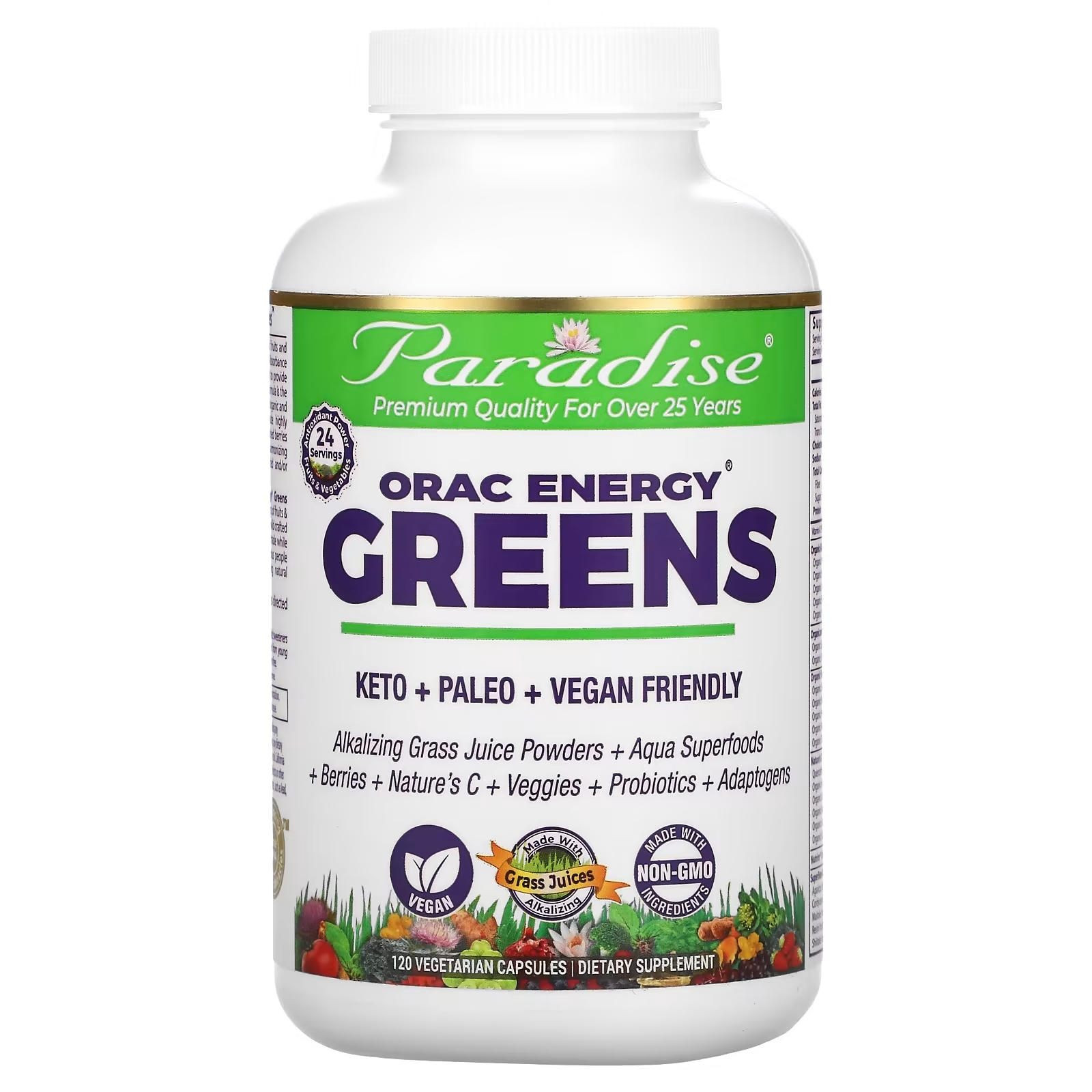 Пищевая Добавка Paradise Herbs ORAC-Energy Greens, 120 вегетарианских капсул