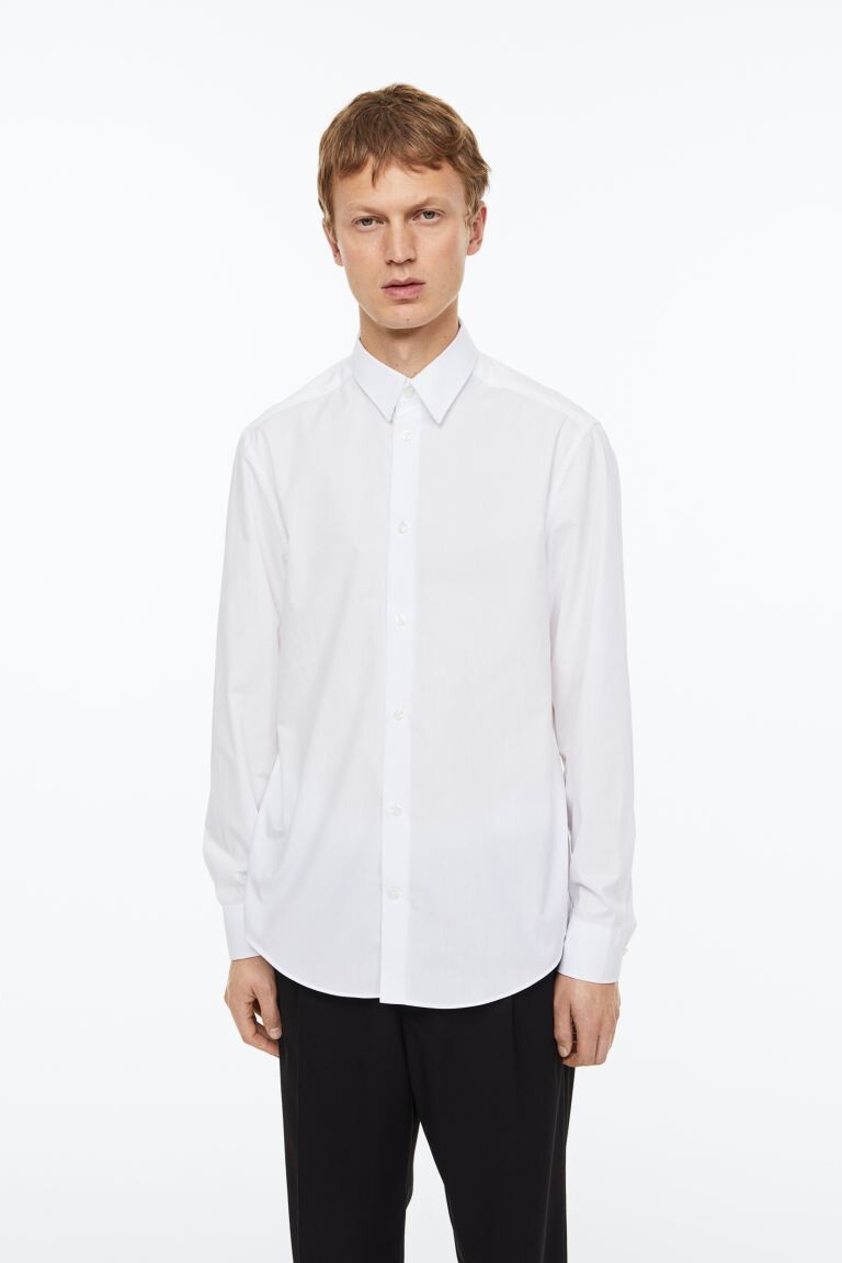 

Хлопковая рубашка классического кроя H&M, белый