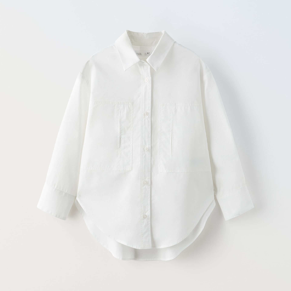 цена Рубашка Zara Contrast Knit Poplin, белый