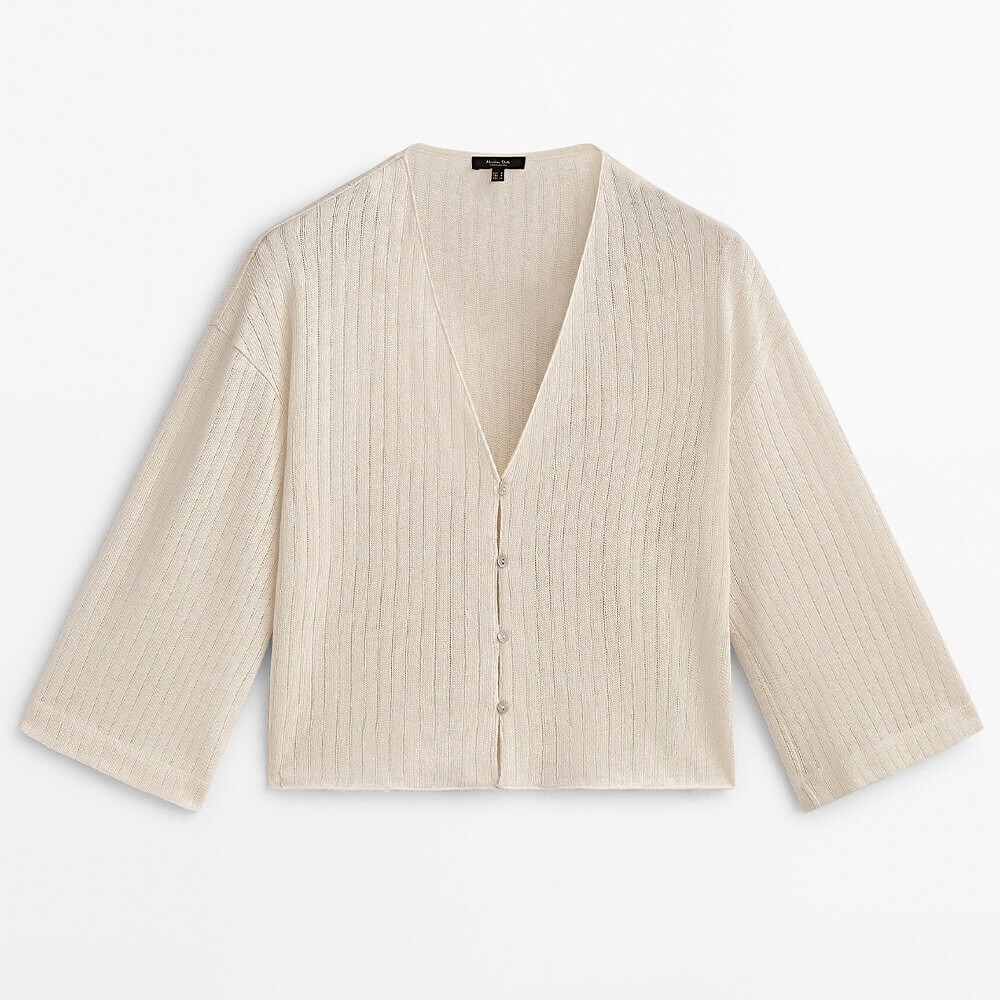 

Кардиган из смеси хлопка и льна с рельефным узором Massimo Dutti, черный