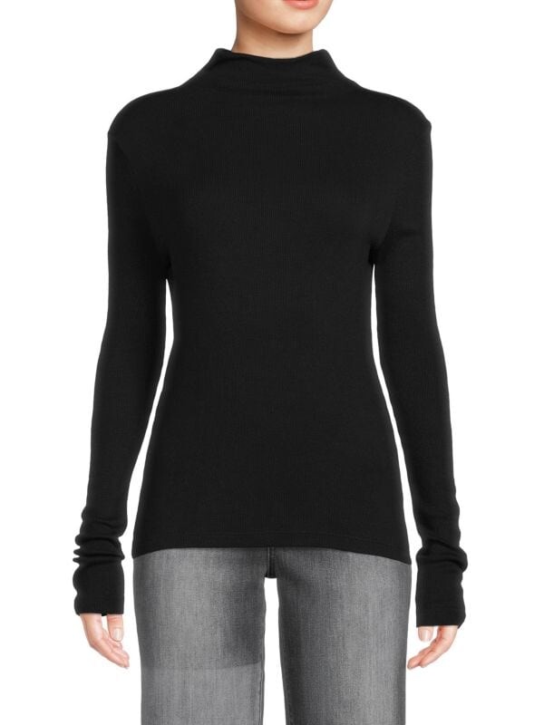 

Рубчатый топ с воротником под горло Saks Fifth Avenue Black