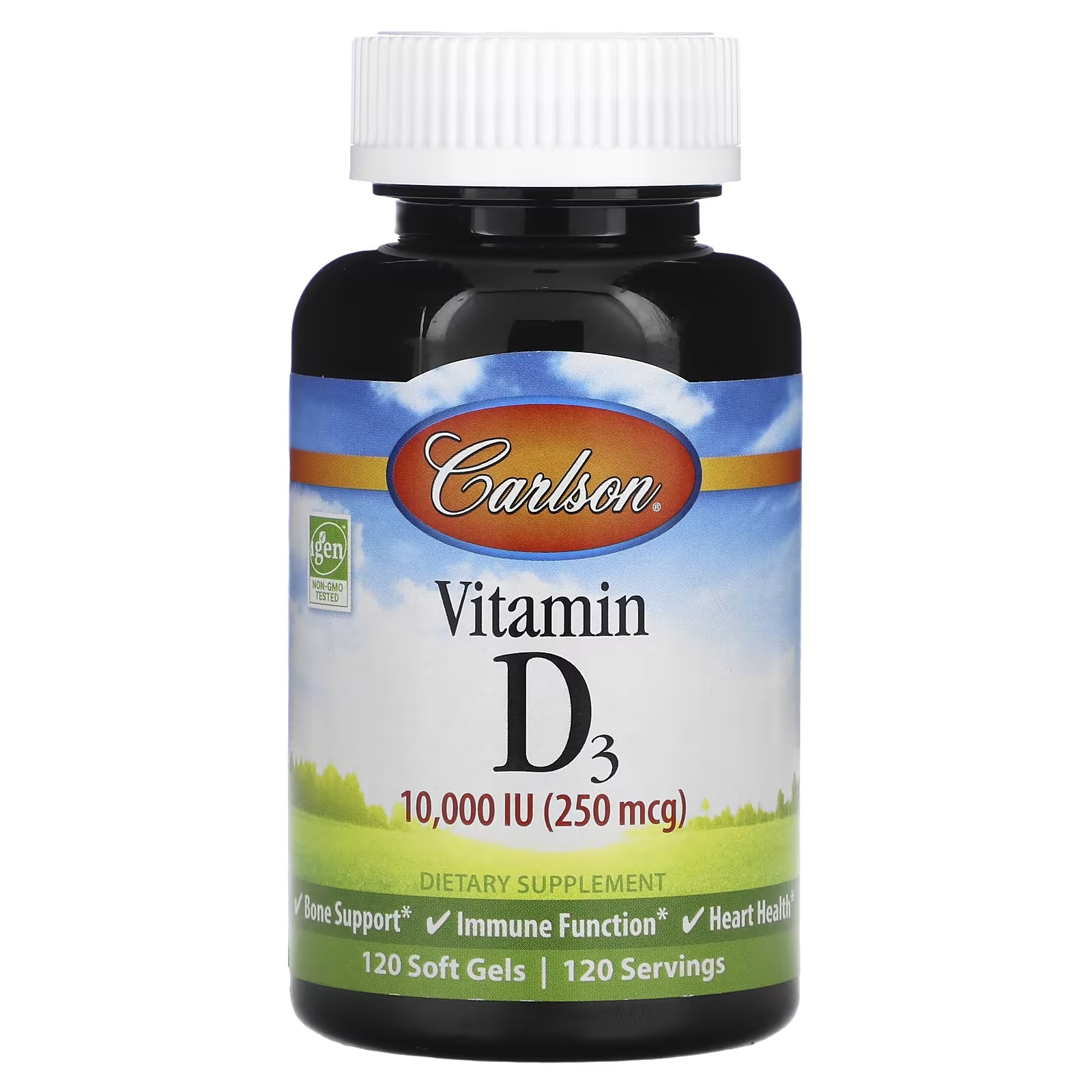 Витамин D3, 250 мкг (10 000 МЕ) Carlson, 120 мягких капсул витамин а 25 000 ме carlson labs 120 капсул добавка для иммунитета зрения кожи ретинол для взрослых мужчин и женщин