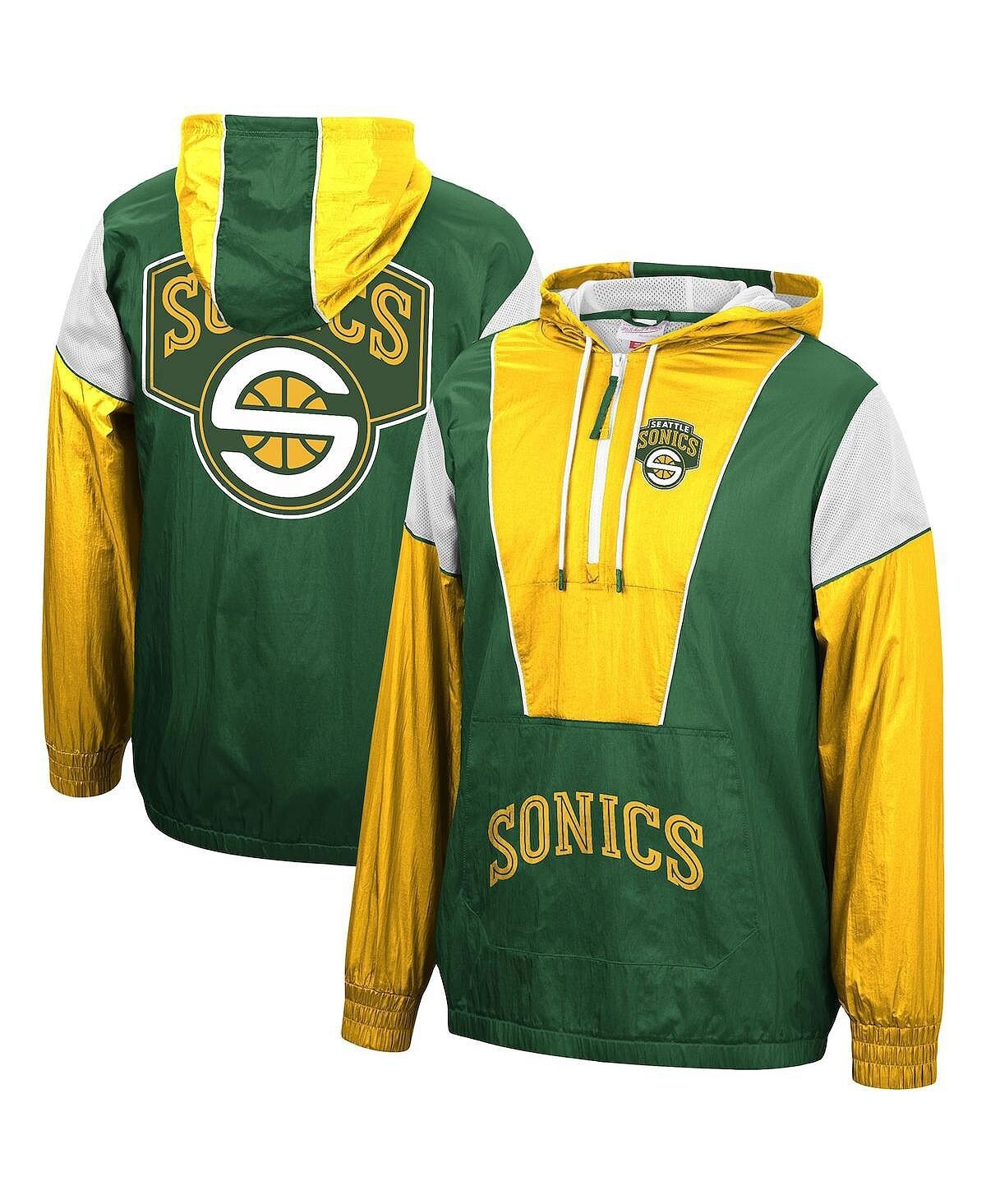 

Мужская зелено-золотая куртка seattle supersonics hardwood classics highlight reel с капюшоном и полумолнией Mitchell & Ness, мульти