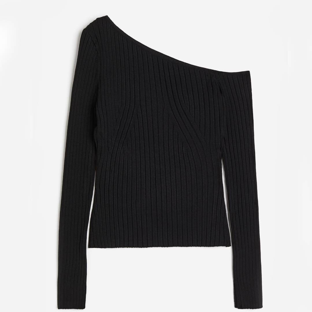 

Топ с открытым плечом H&M Rib-knit, черный