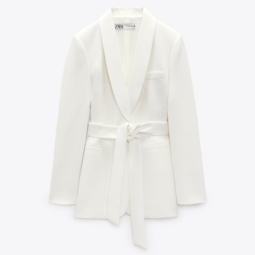 

Блейзер Zara Shawl Collar With Belt, белый