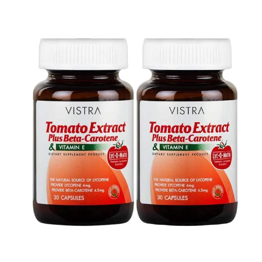 Набор Экстракт Томата+Бета-Каротин Vistra Tomato Extract Plus Beta-Carotene+ Vitamine E, 2 банки по 30 капсул экстракт киви vistra kiwi 50 мг 2 банки по 30 капсул