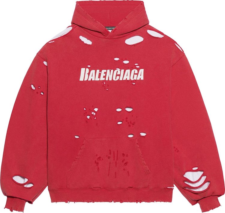 Худи Balenciaga Destroyed Hoodie 'Raspberry/White', красный - фото