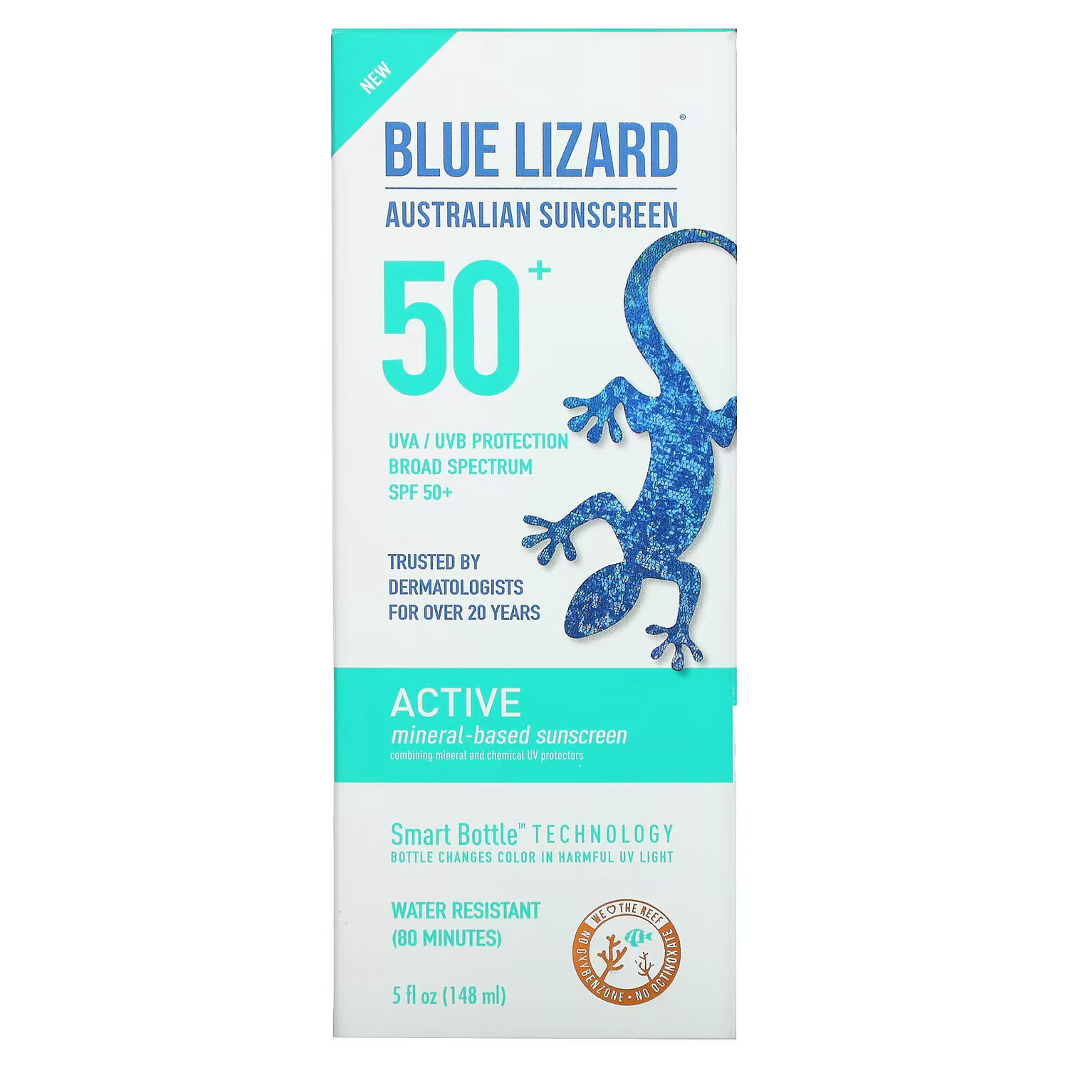 

Blue Lizard Australian Sunscreen, Active, солнцезащитный лосьон на минеральной основе с SPF 50+, 148 мл (5 жидк. унций)