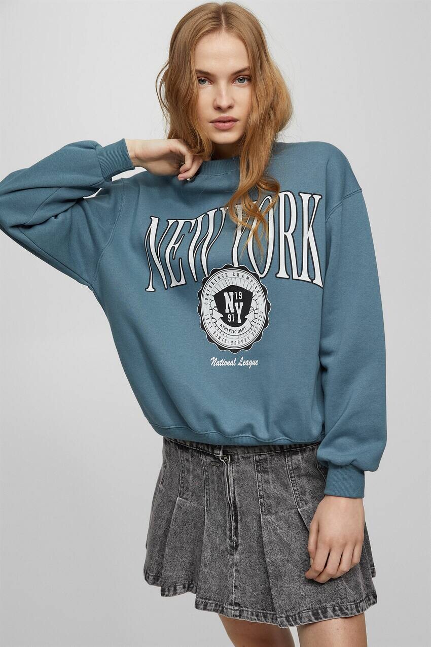 

Университетская толстовка с круглым вырезом Pull&Bear, серый/синий
