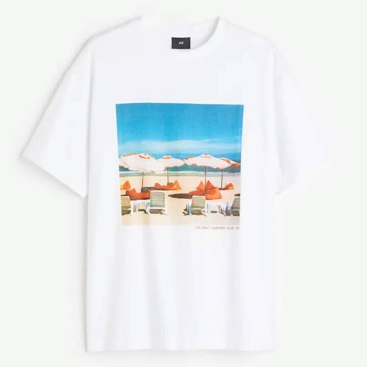 

Футболка с принтом H&M Beach Relaxed Fit, белый