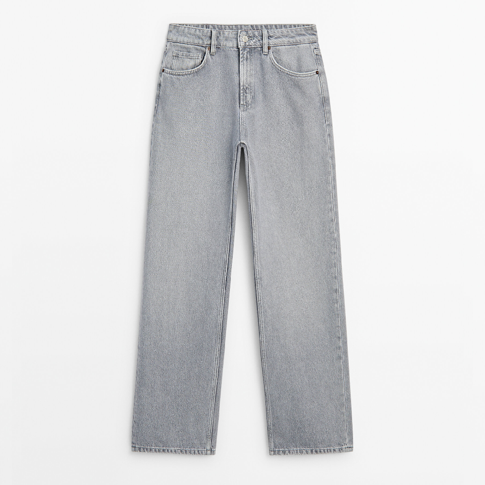 Джинсы Massimo Dutti Mid-rise Wide-leg Full Length, серый джинсы zara trf wide leg full length светло серый