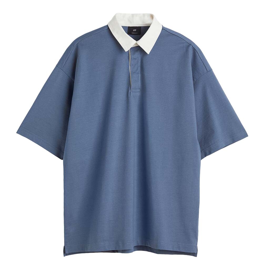 

Поло H&M Oversized Fit, стальной синий/белый