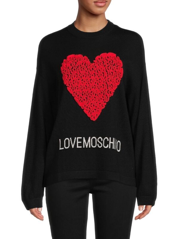 

Свитер Love Moschino с круглым вырезом из смесовой шерсти с сердцем, черный