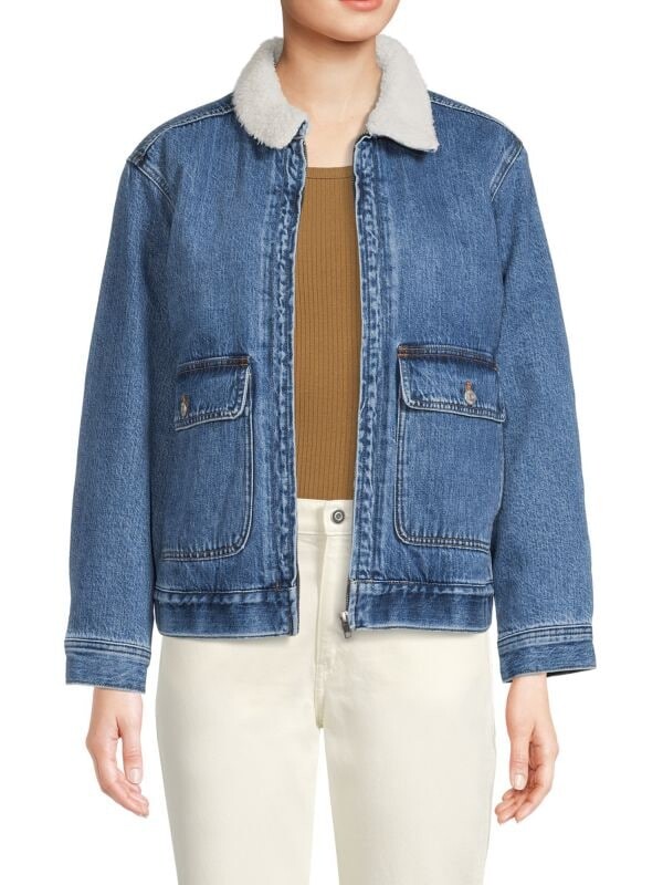 

Куртка Madewell из искусственной овчины и джинсовая куртка, navy, Синий