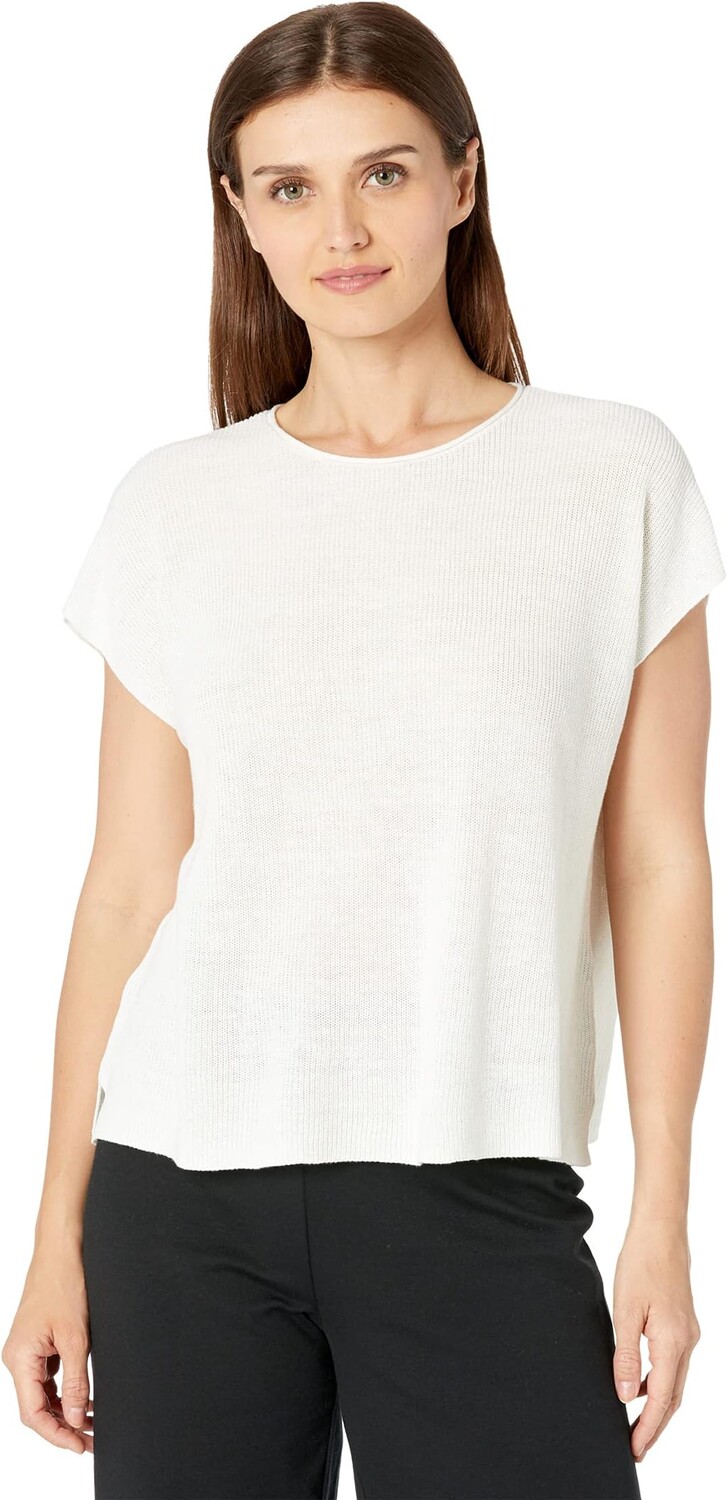 

Футболка Eileen Fisher Petite Crew Neck Box Top in Organic Linen Cotton, белый